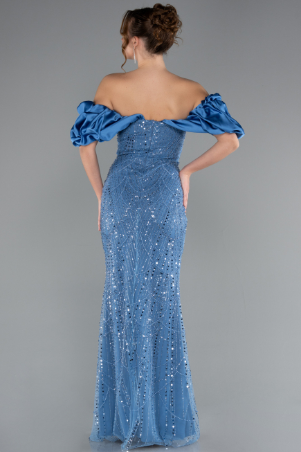Blau Abendkleid İm Meerjungfrau-Stil Lang ABU4509