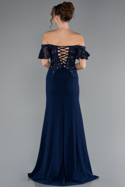 Abendkleid Lang Spitze Marineblau ABU2261