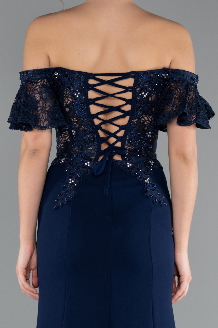Abendkleid Lang Spitze Marineblau ABU2261