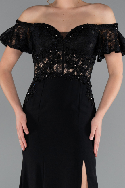 Abendkleid Lang Spitze Schwarz ABU2261