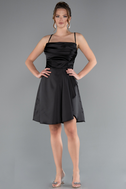 Partykleid Kurz Satin Schwarz ABK2366