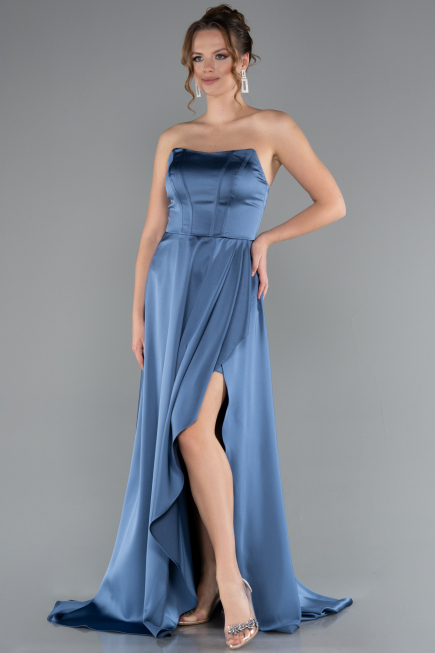 Abschlusskleid Lang Satin Indigo ABU5023