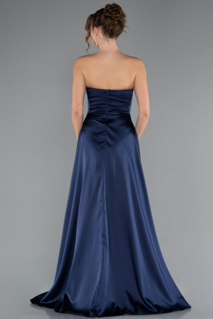 Abschlusskleid Lang Satin Marineblau ABU5023