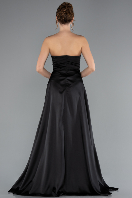 Abschlusskleid Lang Satin Schwarz ABU5023