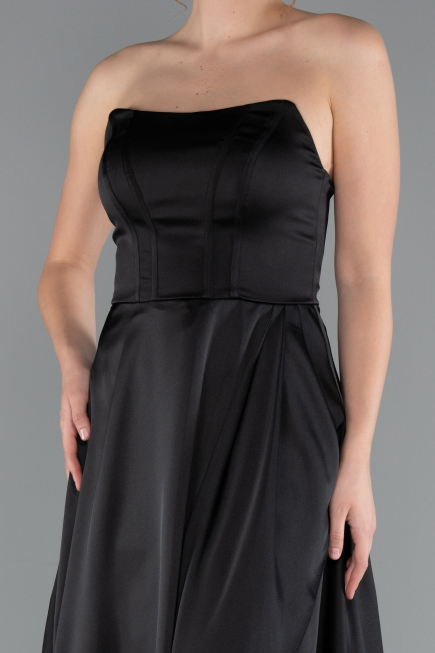 Abschlusskleid Lang Satin Schwarz ABU5023