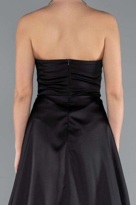 Abschlusskleid Lang Satin Schwarz ABU5023