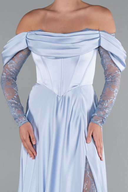 Standesamtkleid Lang Satin Eisblau ABU5054
