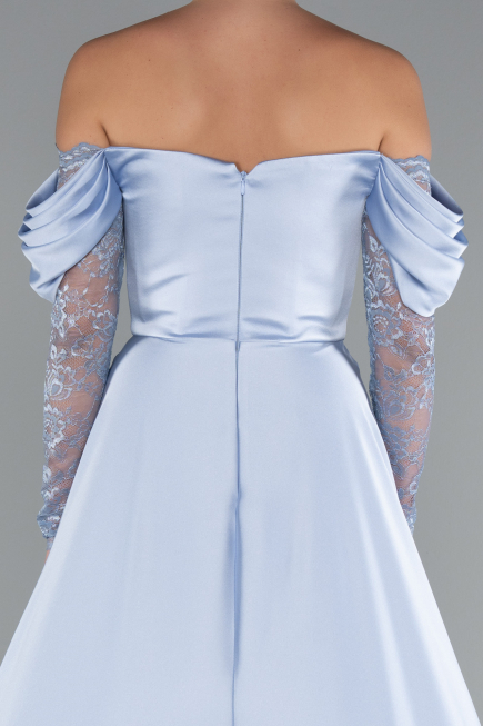 Standesamtkleid Lang Satin Eisblau ABU5054