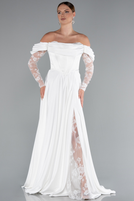 Standesamtkleid Lang Satin Weiß ABU5054