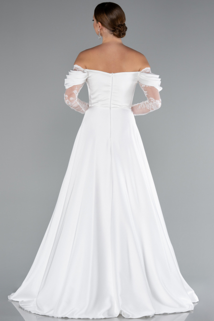 Standesamtkleid Lang Satin Weiß ABU5054
