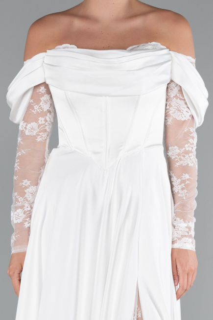 Standesamtkleid Lang Satin Weiß ABU5054