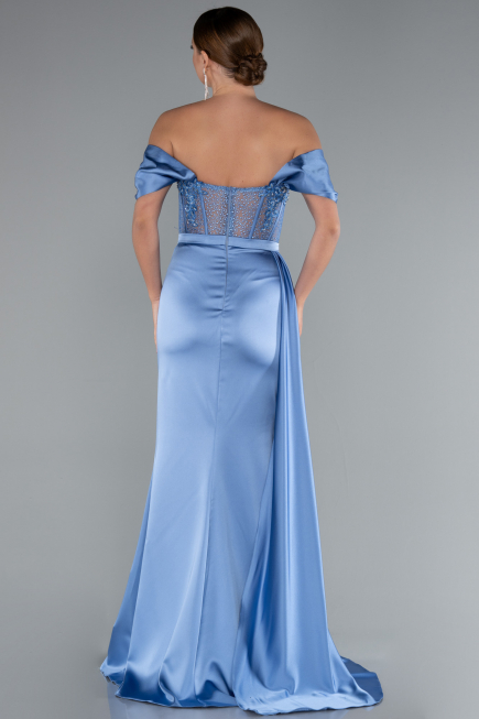 Indigo Abendkleid Satin Lang ABU5034