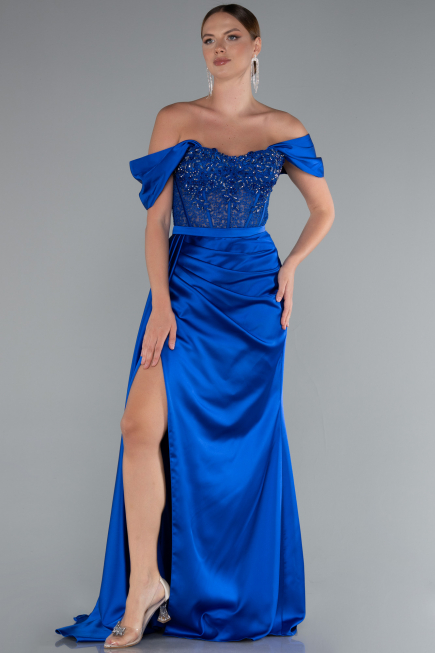 Abendkleid Lang Satin Sächsischblau ABU5034