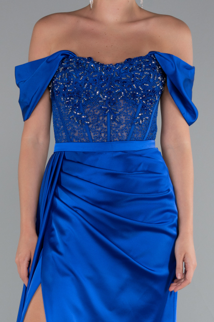 Abendkleid Lang Satin Sächsischblau ABU5034