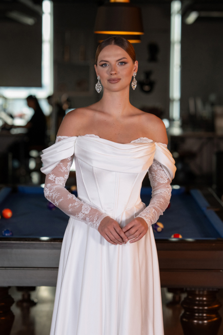 Standesamtkleid Lang Satin Weiß ABU5054