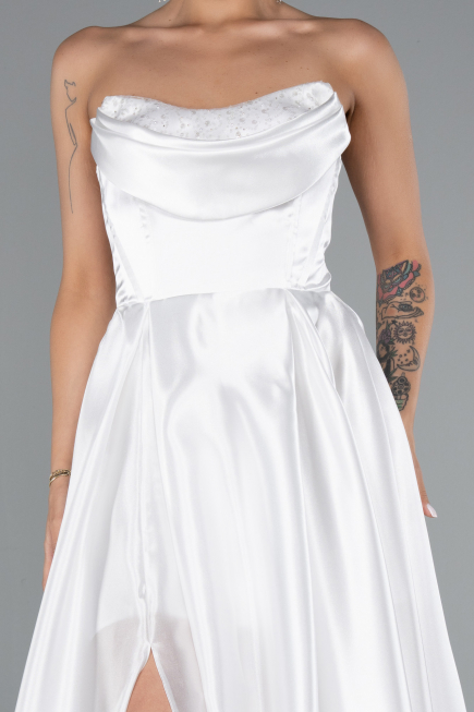 Standesamtkleid Lang Satin Weiß ABU5064