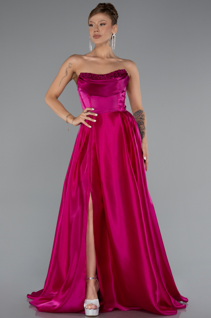 Standesamtkleid Lang Satin Fuchsie ABU5064