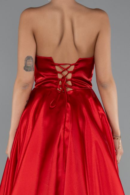 Standesamtkleid Lang Satin Rot ABU5064