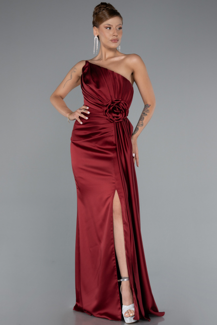 Weinrot Abendkleid Satin Lang ABU4174