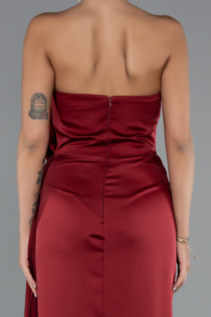 Weinrot Abendkleid Satin Lang ABU4174
