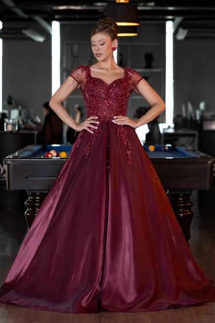 Weinrot Designer Abendkleid Lang ABU4449