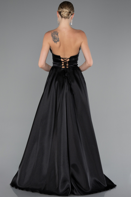 Standesamtkleid Lang Satin Schwarz ABU5064