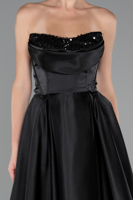 Standesamtkleid Lang Satin Schwarz ABU5064