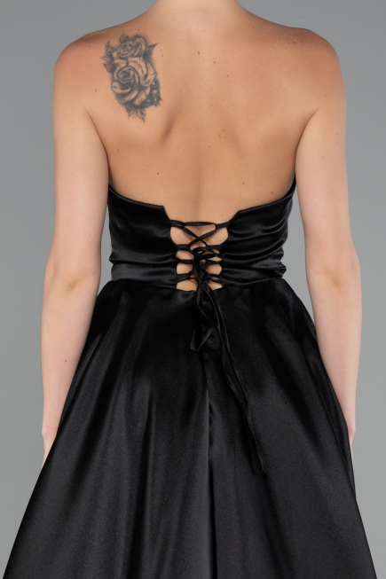 Standesamtkleid Lang Satin Schwarz ABU5064