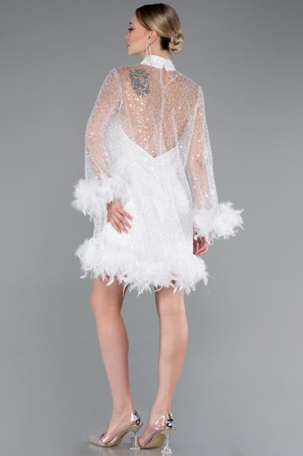 Partykleid Kurz Schuppig Weiß ABK2202