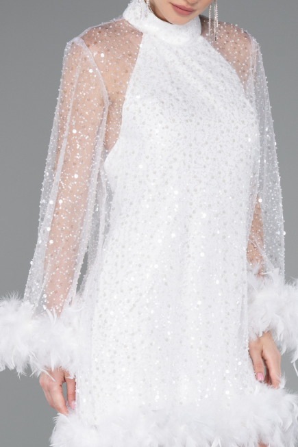 Partykleid Kurz Schuppig Weiß ABK2202