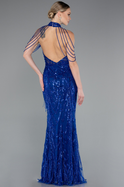 Abendkleid Lang Perlenbesetzt Sächsischblau ABU4912