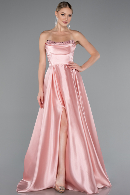 Standesamtkleid Lang Satin Puder ABU5064