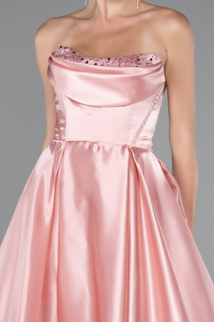 Standesamtkleid Lang Satin Puder ABU5064