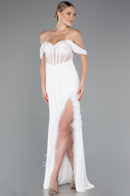 Abendkleid Lang Spitze Weiß ABU4270