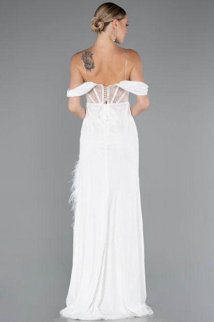 Abendkleid Lang Spitze Weiß ABU4270