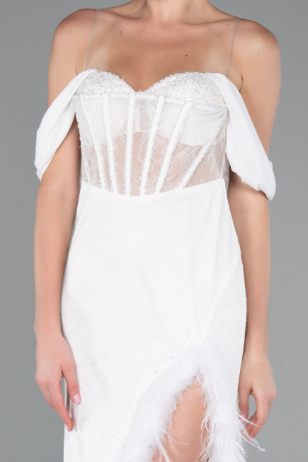 Abendkleid Lang Spitze Weiß ABU4270