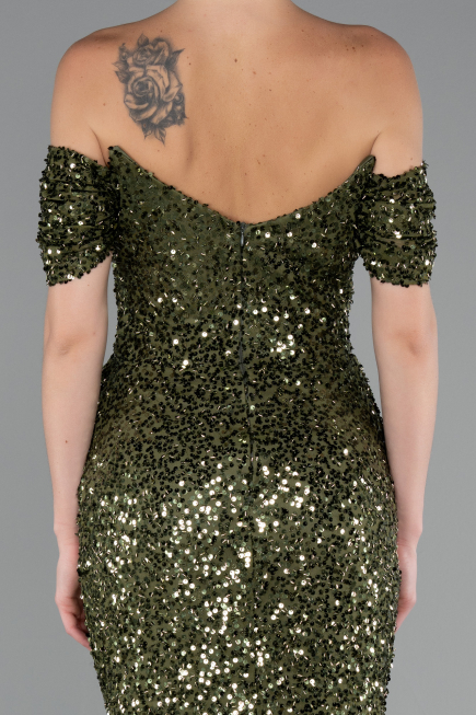Khaki Abendkleid İm Meerjungfrau-Stil Schuppig Lang ABU4906