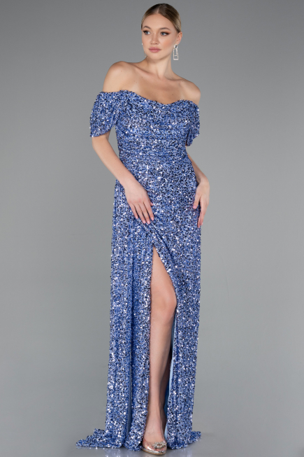 Abendkleid Lang Schuppig Indigo ABU4843