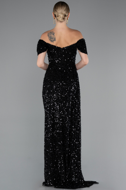 Abendkleid Lang Schuppig Schwarz ABU4843