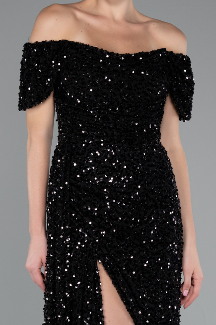 Abendkleid Lang Schuppig Schwarz ABU4843