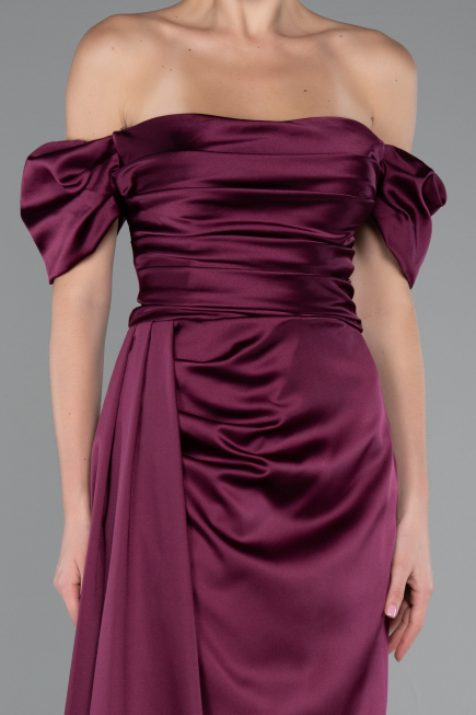 Verlobungskleid Satin Lang Kirschrot ABU1606