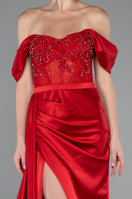 Abendkleid Lang Satin Rot ABU5034