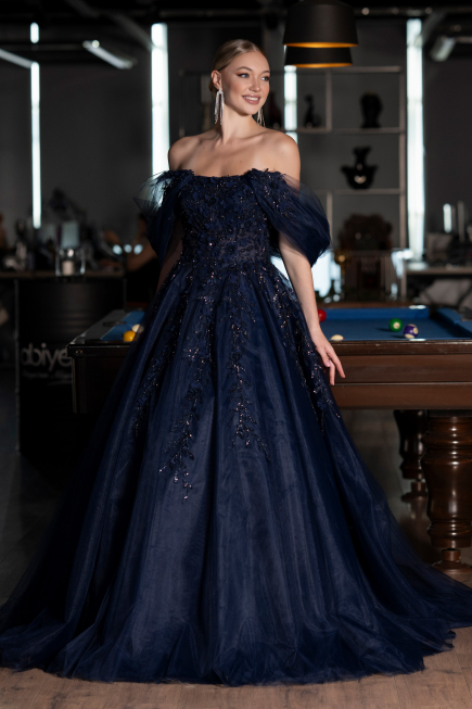 Marineblau Designer Abendkleid Lang ABU4720