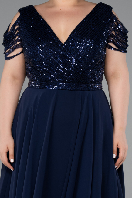 Marineblau Kleider İn Großen Größen Kurz Chiffon ABK1376