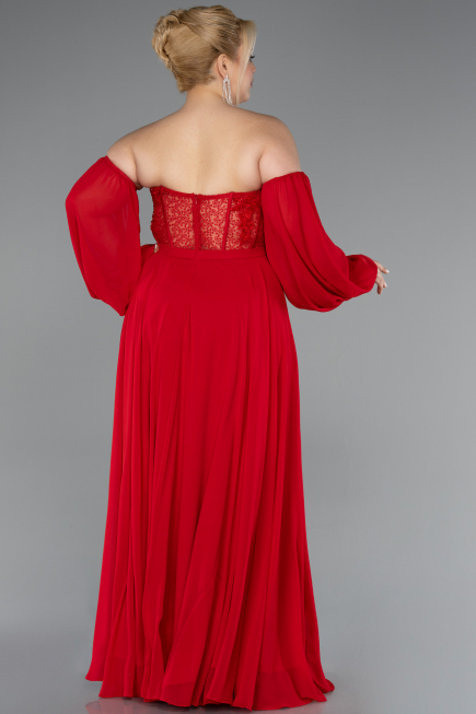 Abendgarderobe in Großen Größen Lang Chiffon Rot ABU5037