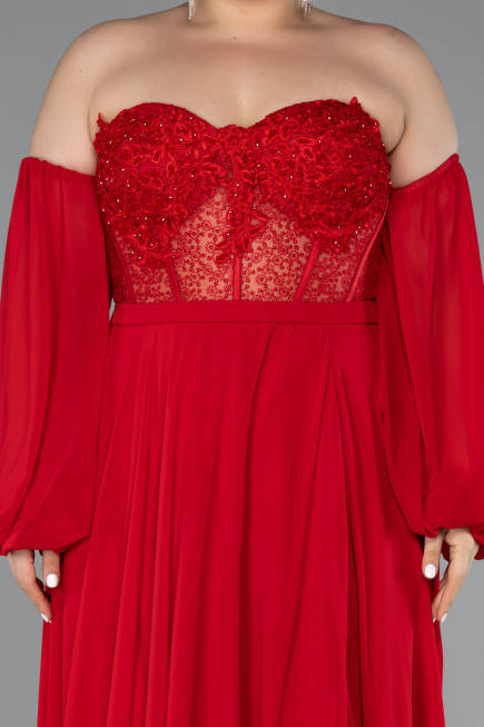 Abendgarderobe in Großen Größen Lang Chiffon Rot ABU5037