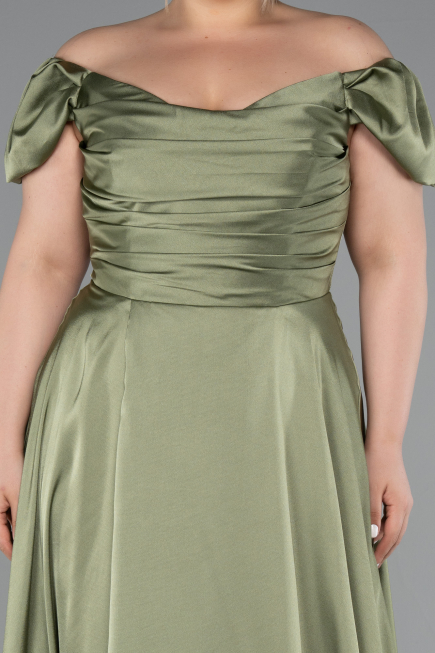 Khaki Abendgarderobe İn Großen Größen Satin Lang ABU4576