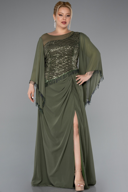 Abendkleid in Übergröße Lang Chiffon Khaki ABU5093