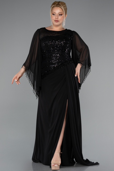 Abendkleid in Übergröße Lang Chiffon Schwarz ABU5093