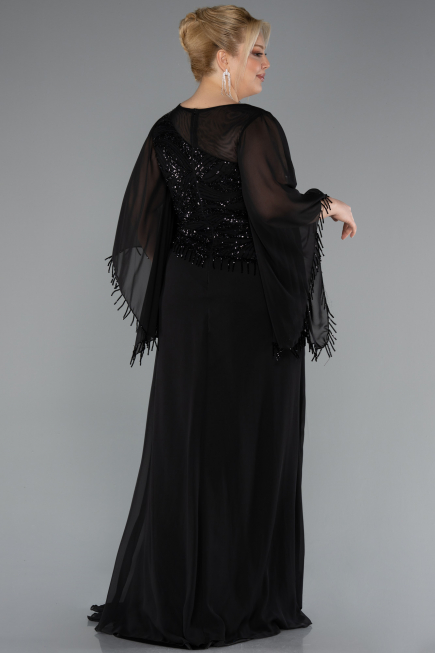 Abendkleid in Übergröße Lang Chiffon Schwarz ABU5093